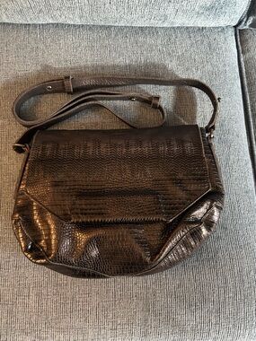 Liebeskind Croc Printed Black Leather Bag